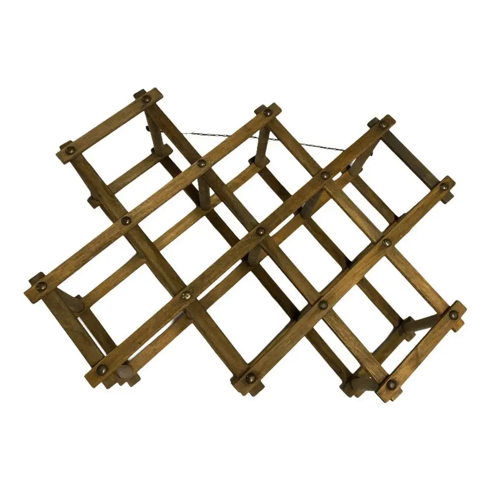 Vintage Wine Rack Accordion Folding Wood Stand Holds 8 Wine Bottles Decorative